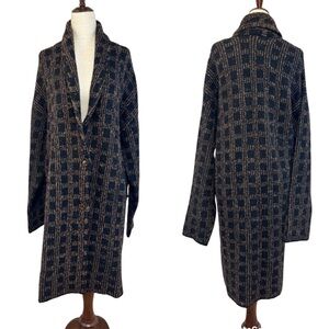 SALTWATER LUXE Long Cardigan Sweater Jacket Coat Large Black Brown Wool Alpaca‎